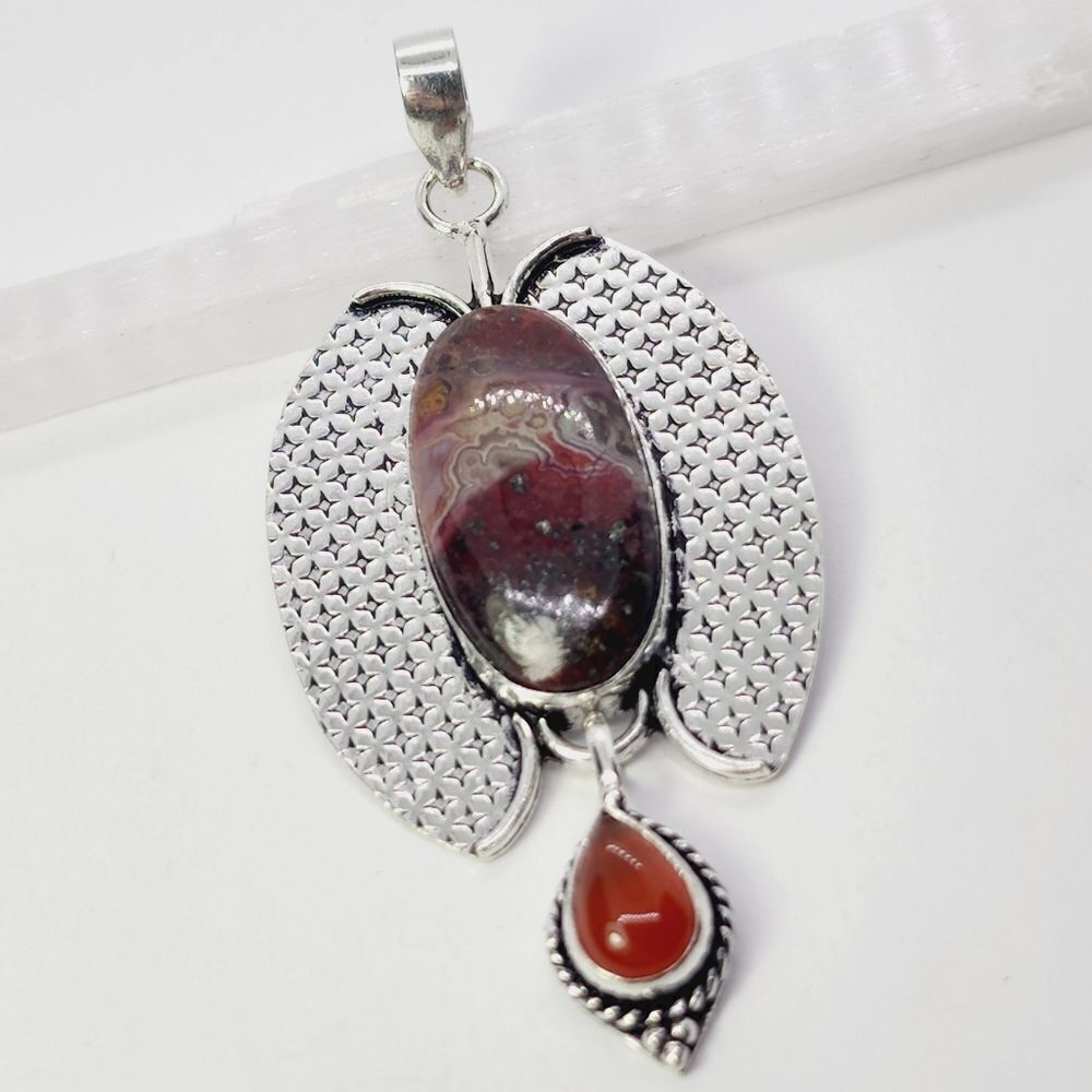 Crazy Lace Agate Carnelian Ethnic Handmade Pendant Jewelry 3.4"